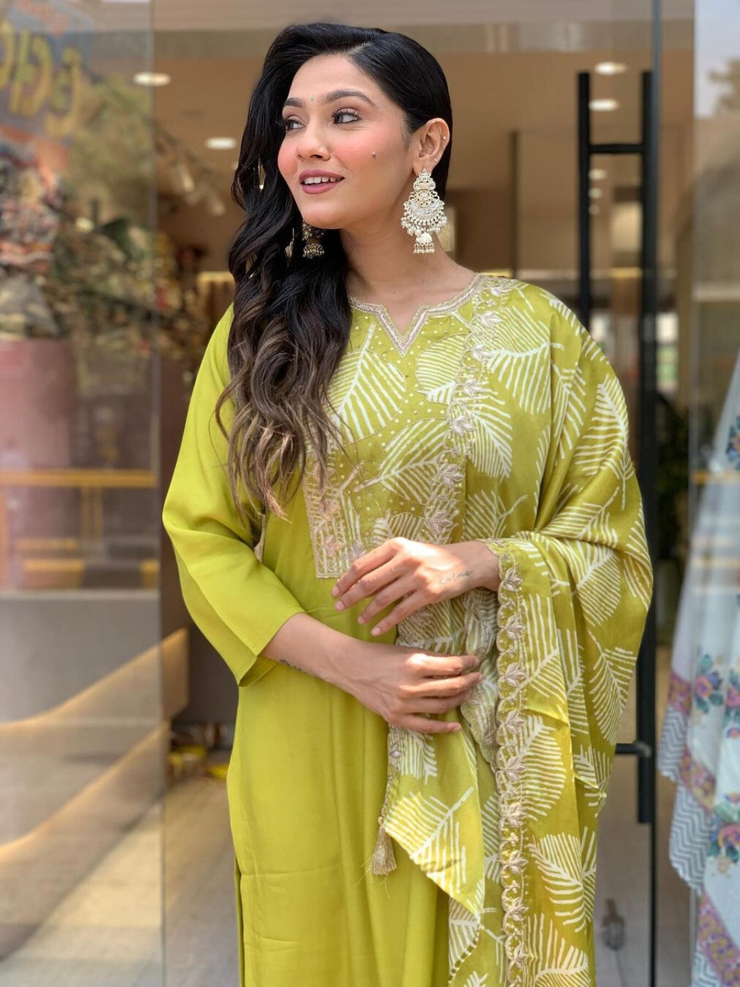 Yellow Embroidered Viscose Straight Kurta Pant Set with Dupatta