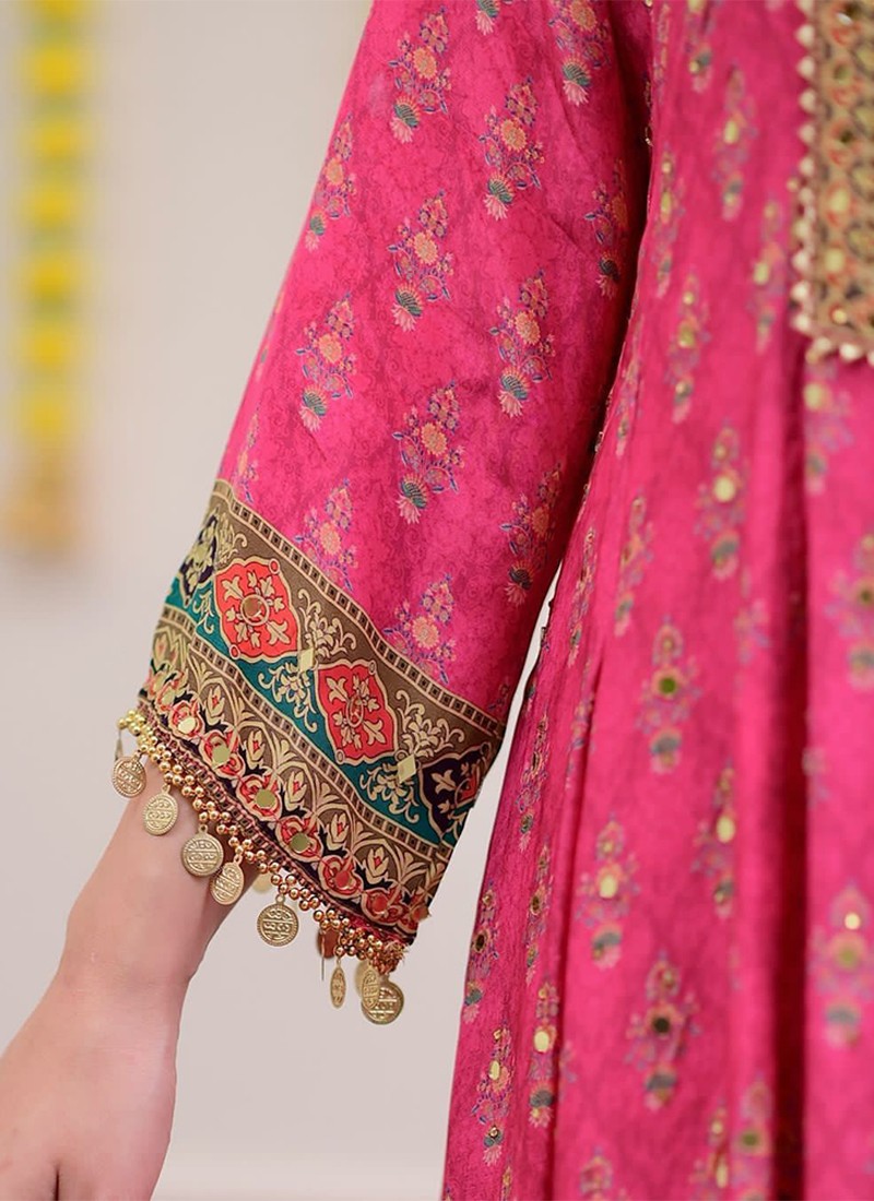 Pink Mirror Silk Blend Readymade Suit