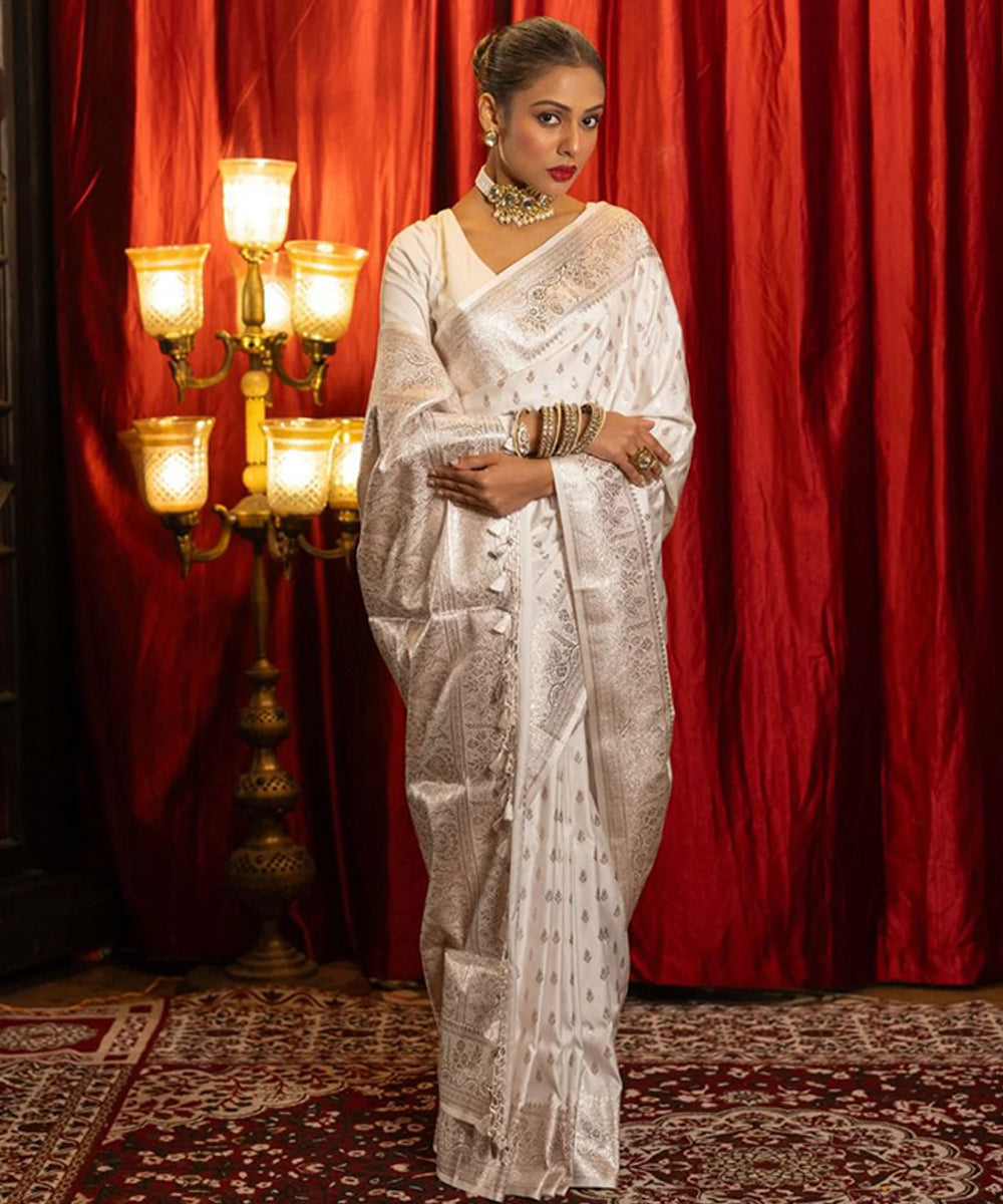 White Queen Soft Lichi Art-Silk Saree
