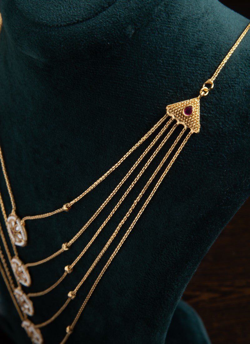Multi-Layered Gold Necklace Set with Floral Accents