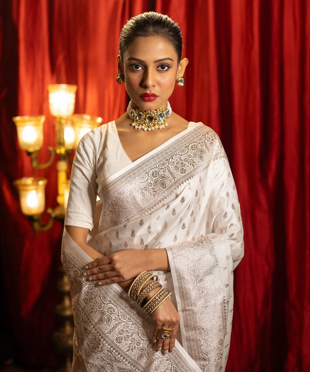White Queen Soft Lichi Art-Silk Saree