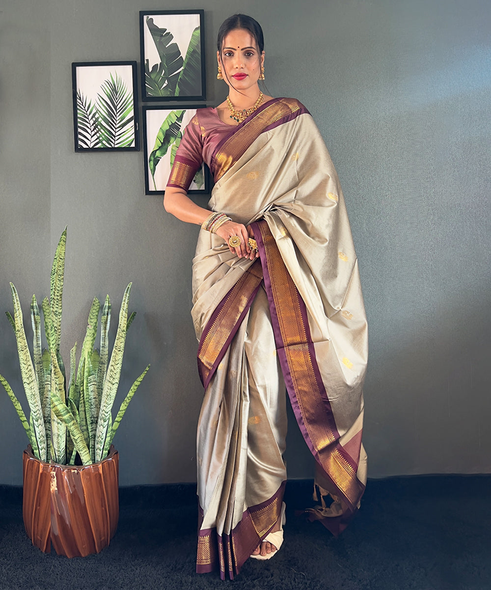 Silver & Purple Art Silk Saree