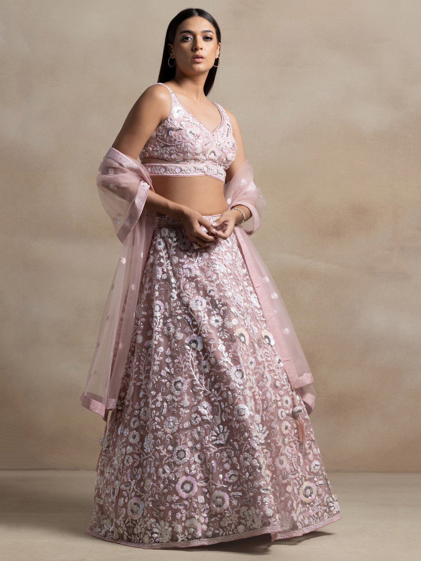 Pink Sequins Embroidered Soft Net Designer Lehenga Choli Unstitched