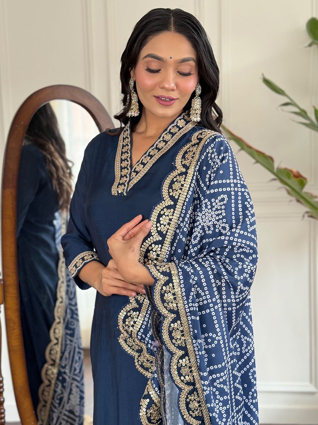 Blue Viscose Silk Embroidered Kurta Pant with Dupatta