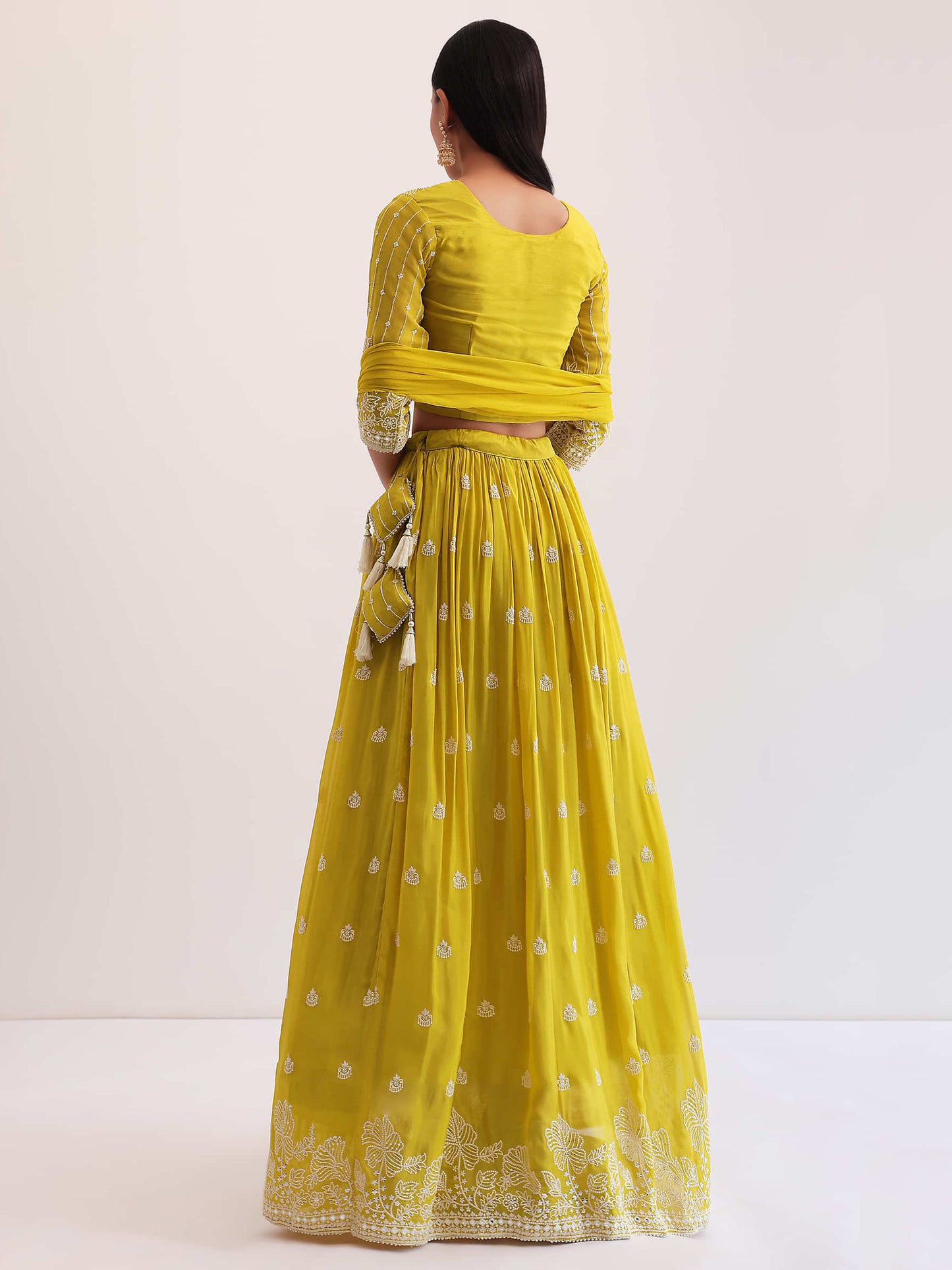 Yellow Embroidered Georgette Haldi Wear Lehenga Choli Unstitched