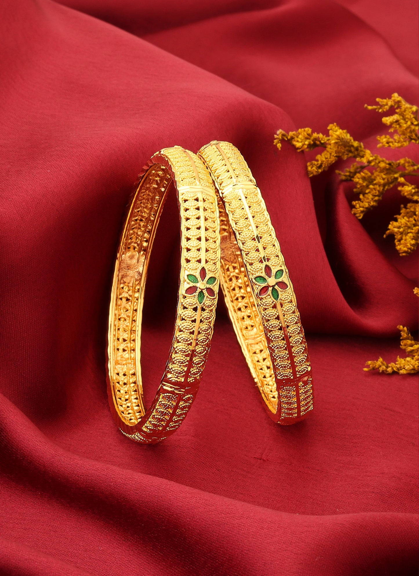 Gold-Plated Bangles with Floral Design