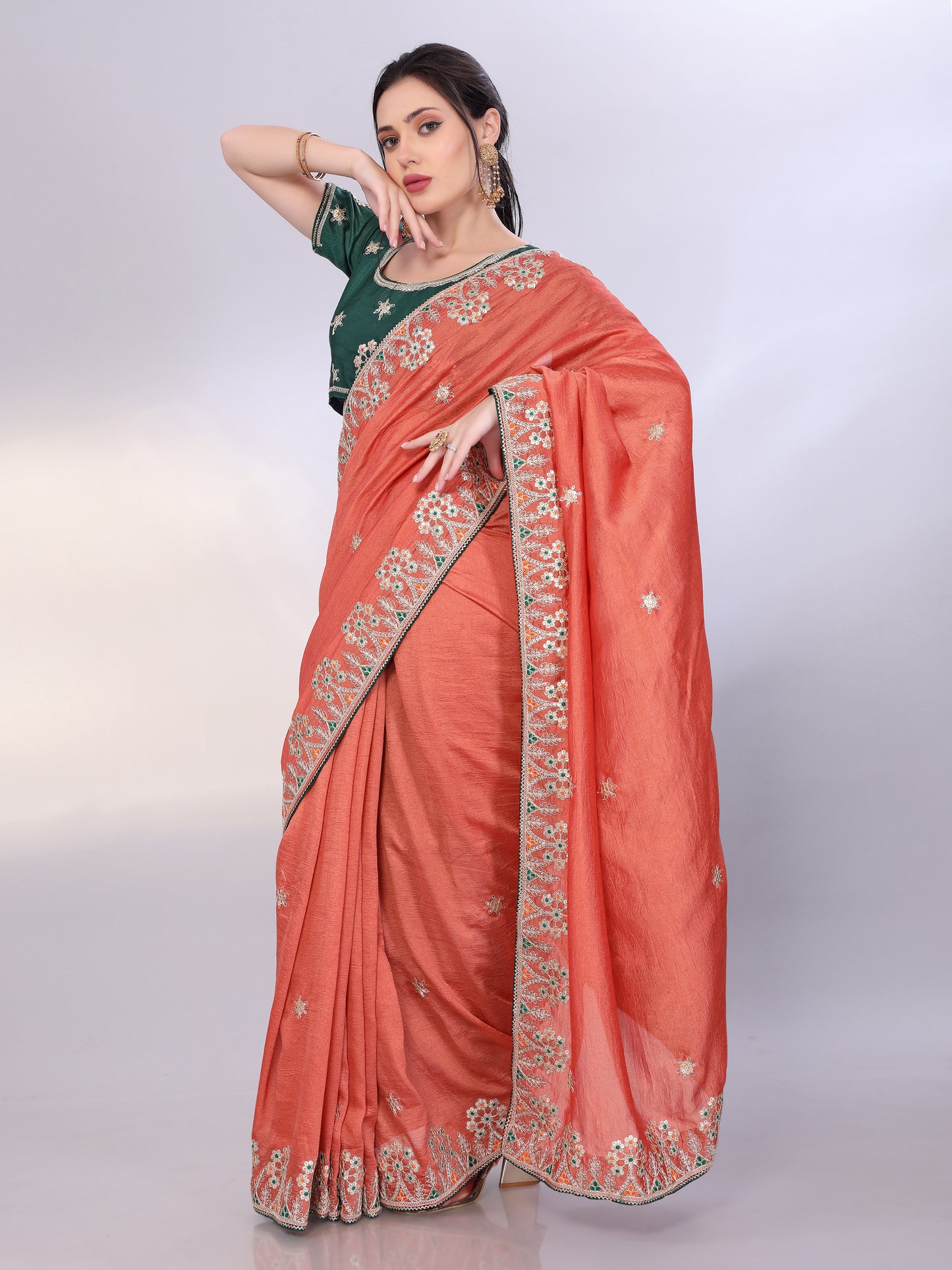 Rust Orange Art Silk Saree with Embroidered Border