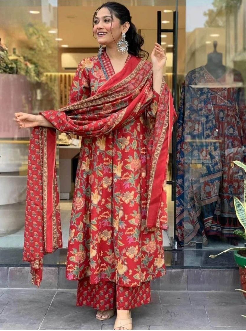 Women's Floral Print Anarkali Kurti Palazzo Set with Dupatta