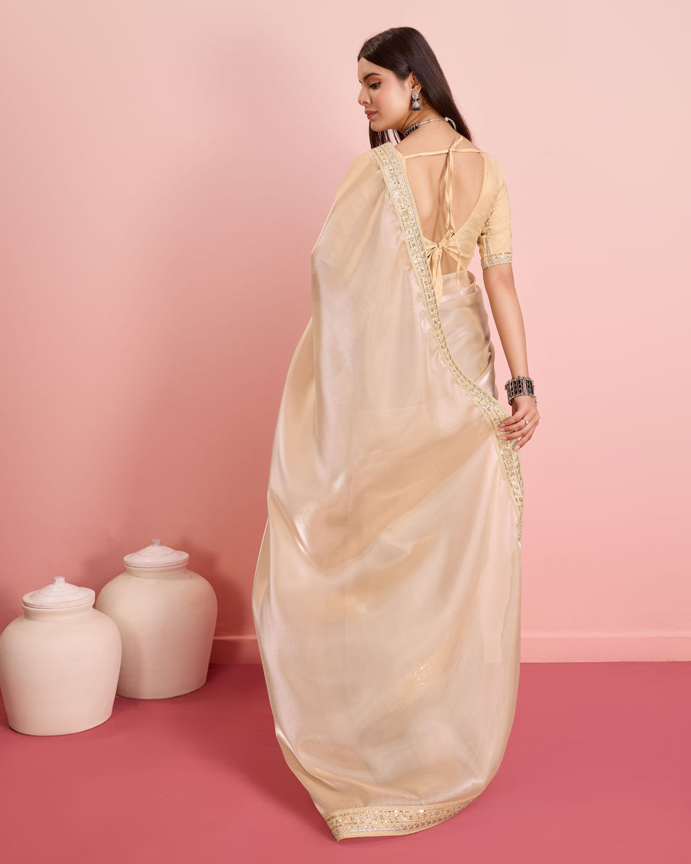 Soft Tissue Golden Embroidered Saree