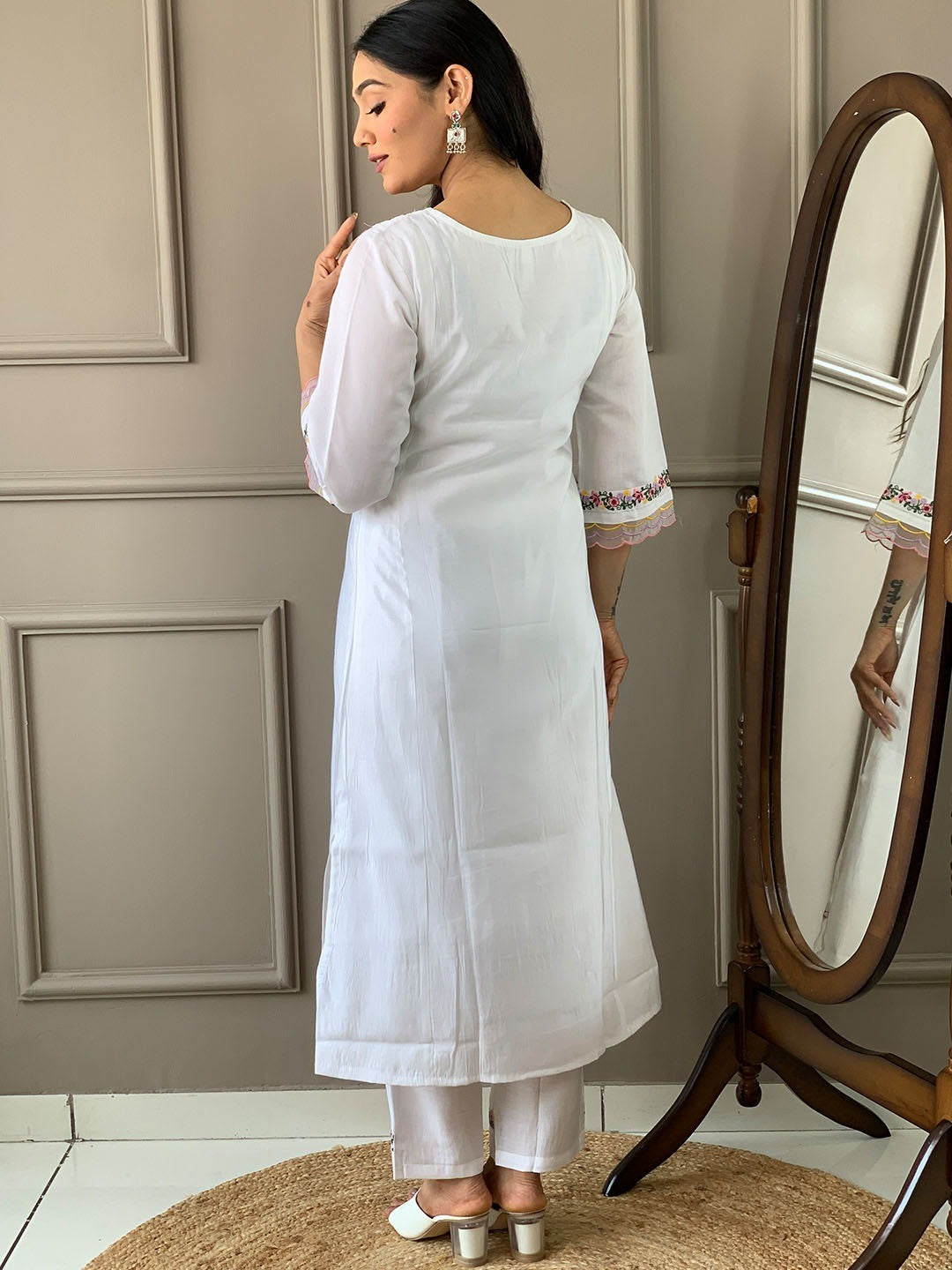 White Chanderi Silk Heavy Embroidered Kurta Pant with Dupatta
