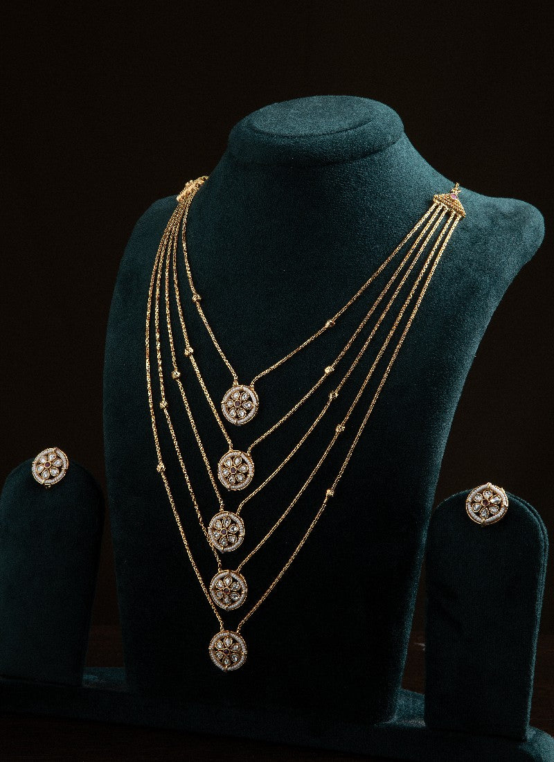 Multi-Layered Gold Necklace Set with Floral Accents
