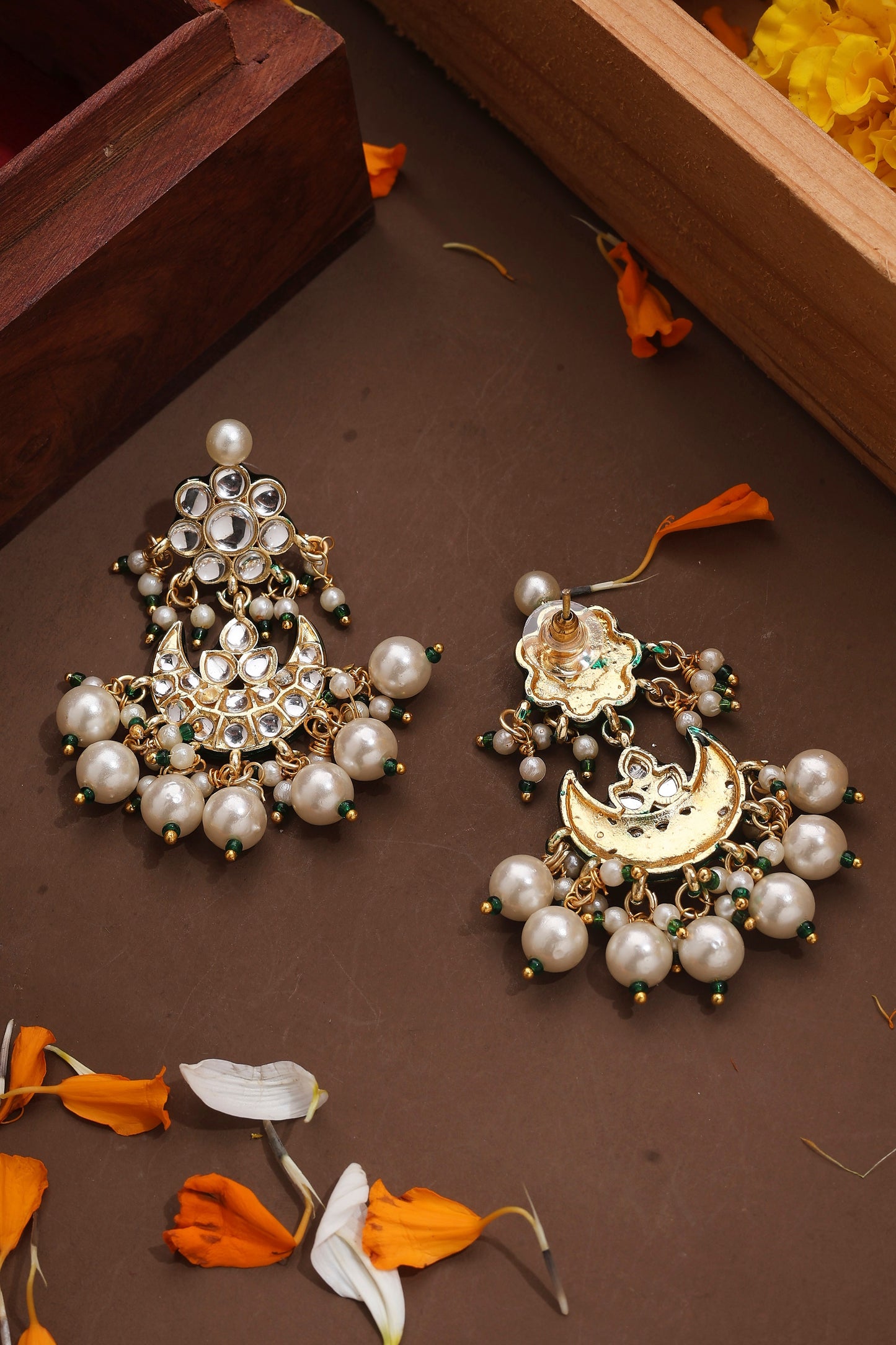 Kundan Chandbali Earrings with Pearl Drops