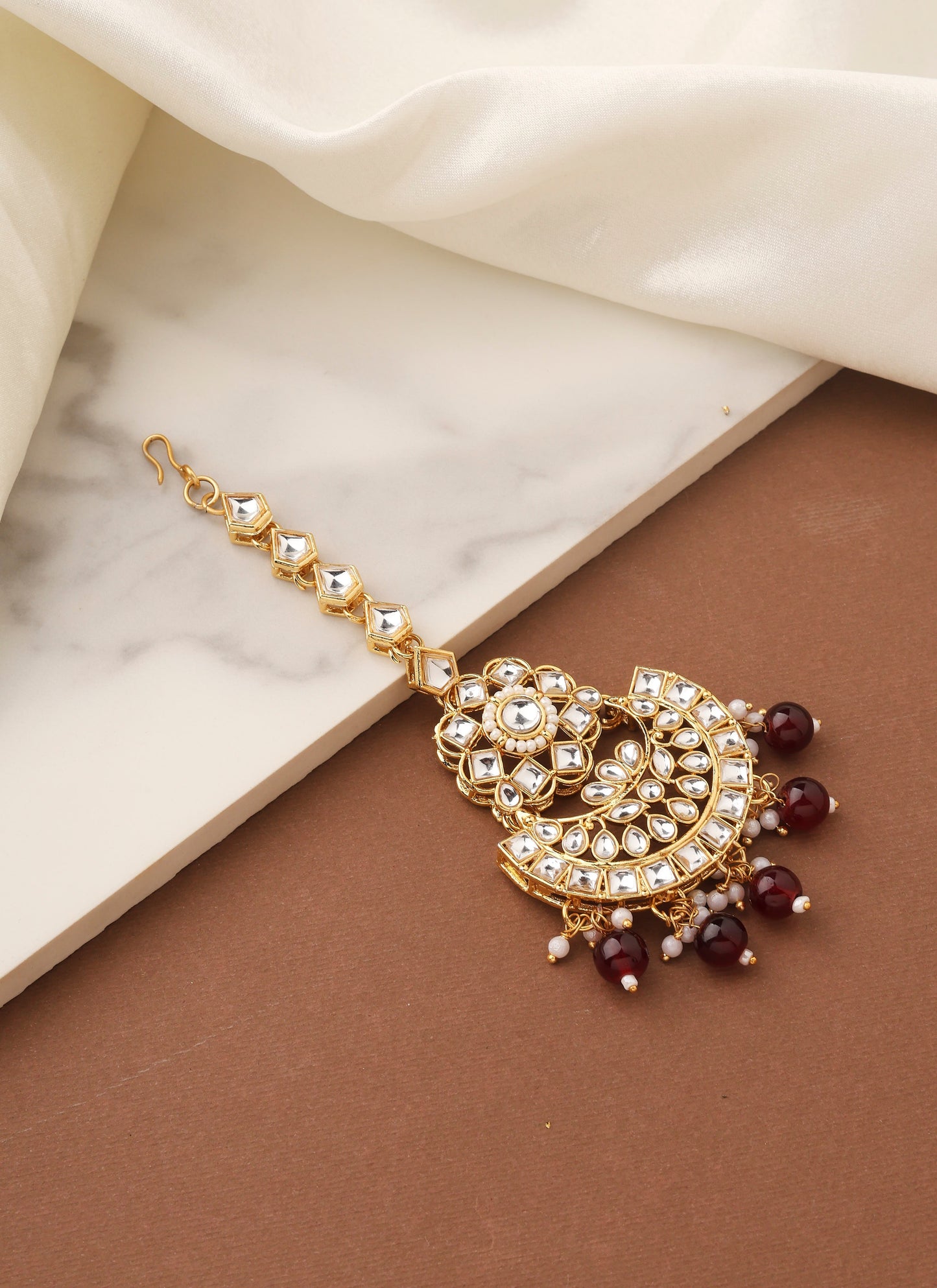 High Neck Kundan Necklace Set with Red Beads