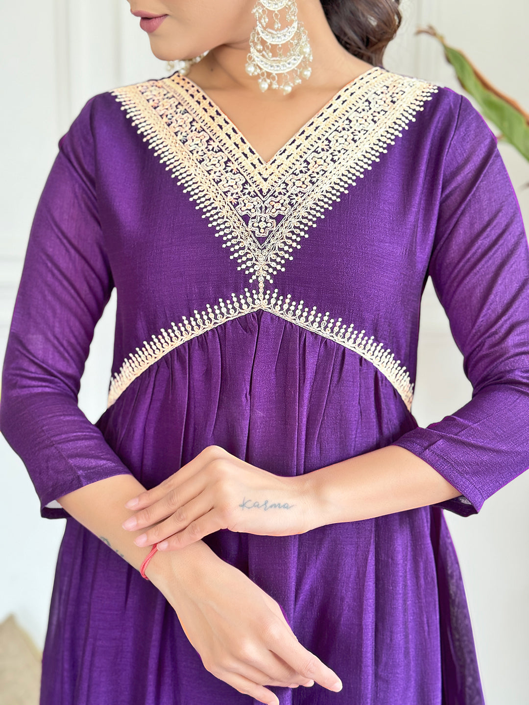 Embroidered Vichitra Silk Straight Kurta Pant Set with Dupatta
