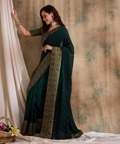 Dark Green Georgette Saree with Lightweight Comfort