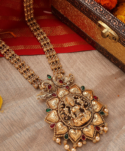 Long Statement Temple Jewellery Necklace Set with Kari Motif