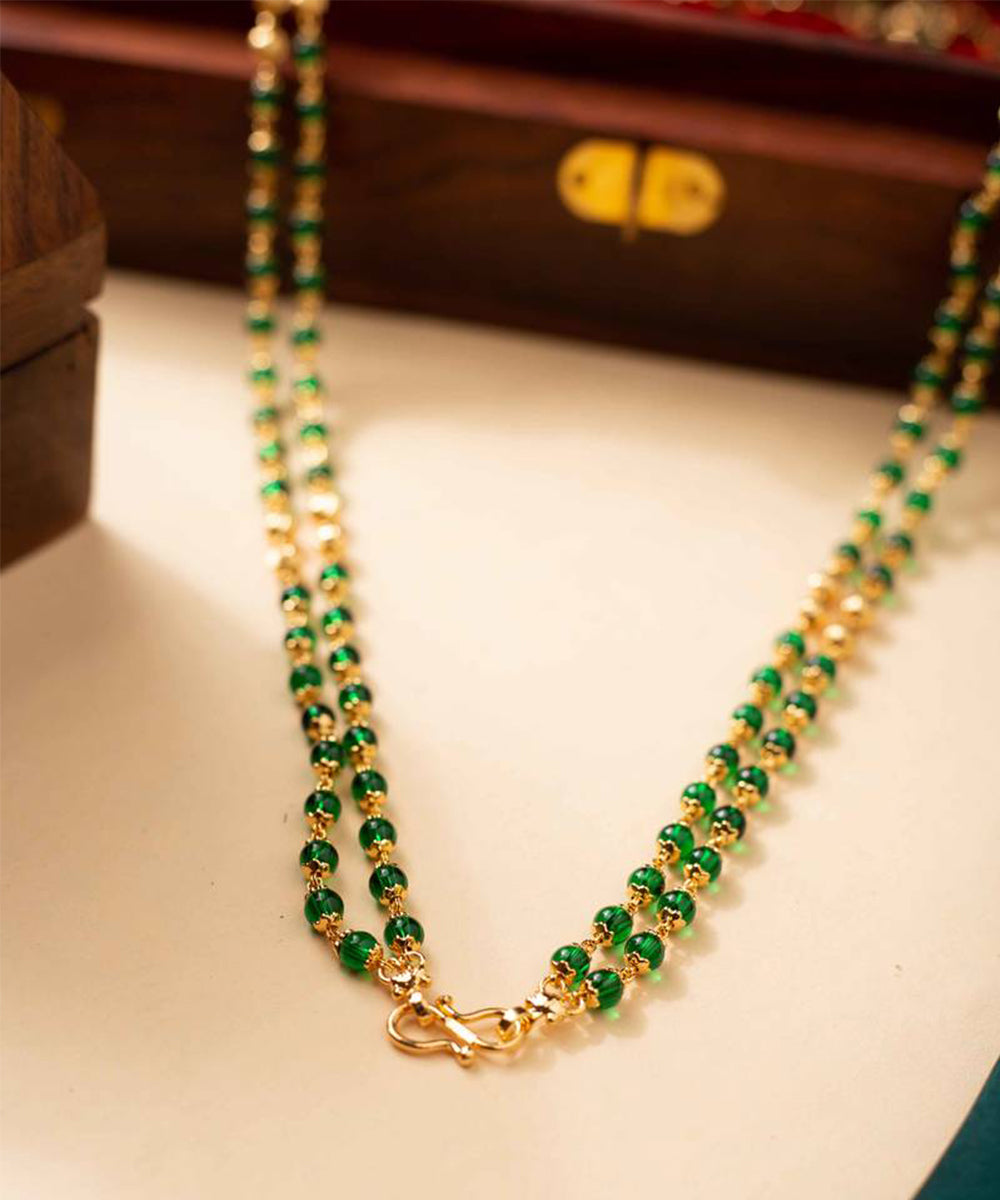 Necklace Green Beads Gold Chain