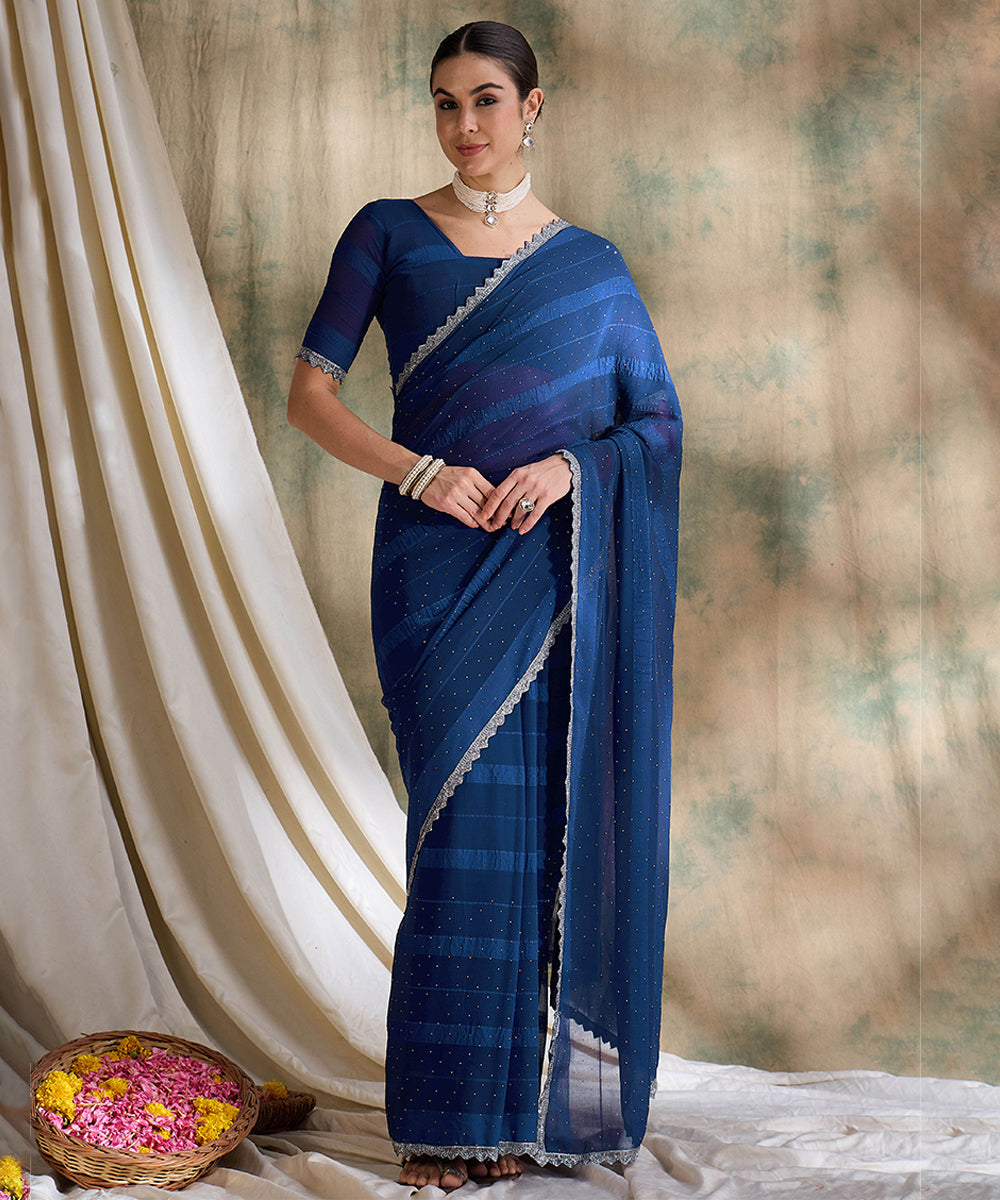 Navy Blue Glitter Georgette Saree with a Sparkling Finish