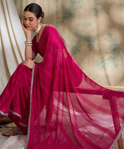 Fuchsia Pink Glitter Georgette Saree for a Glamorous Look