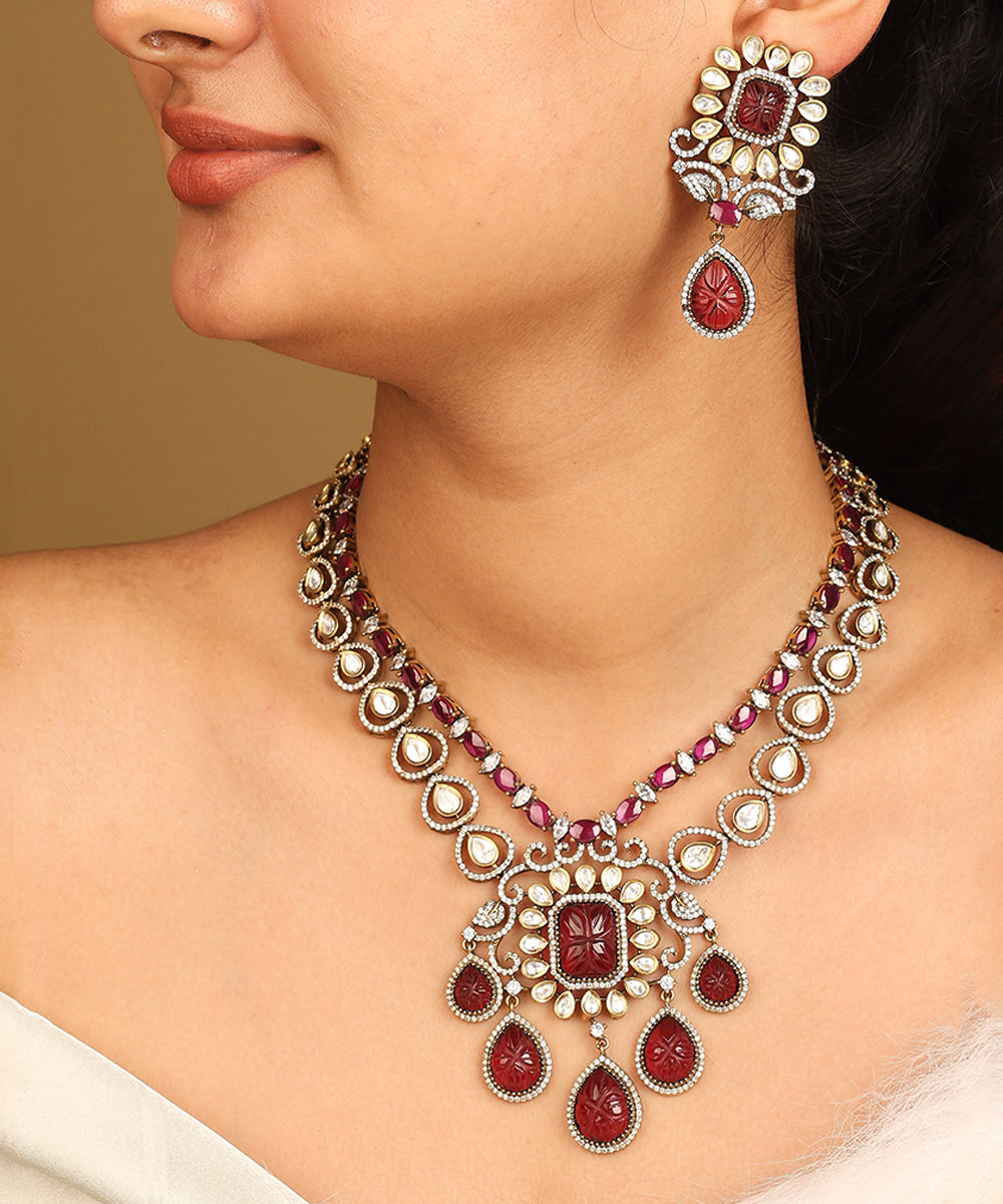 Royal Red Kundan Necklace Set