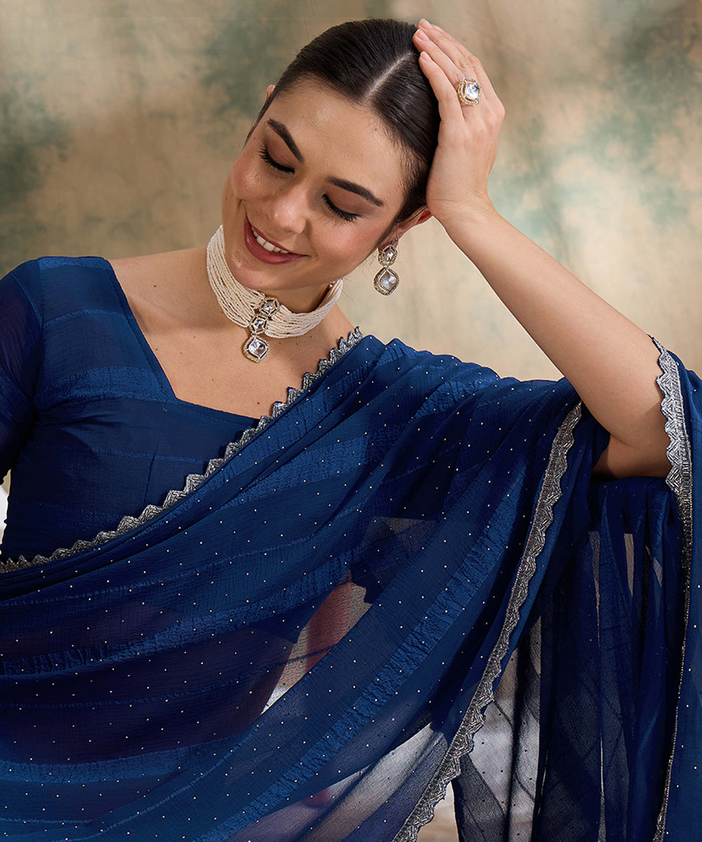 Navy Blue Glitter Georgette Saree with a Sparkling Finish