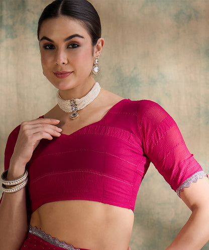 Fuchsia Pink Glitter Georgette Saree for a Glamorous Look