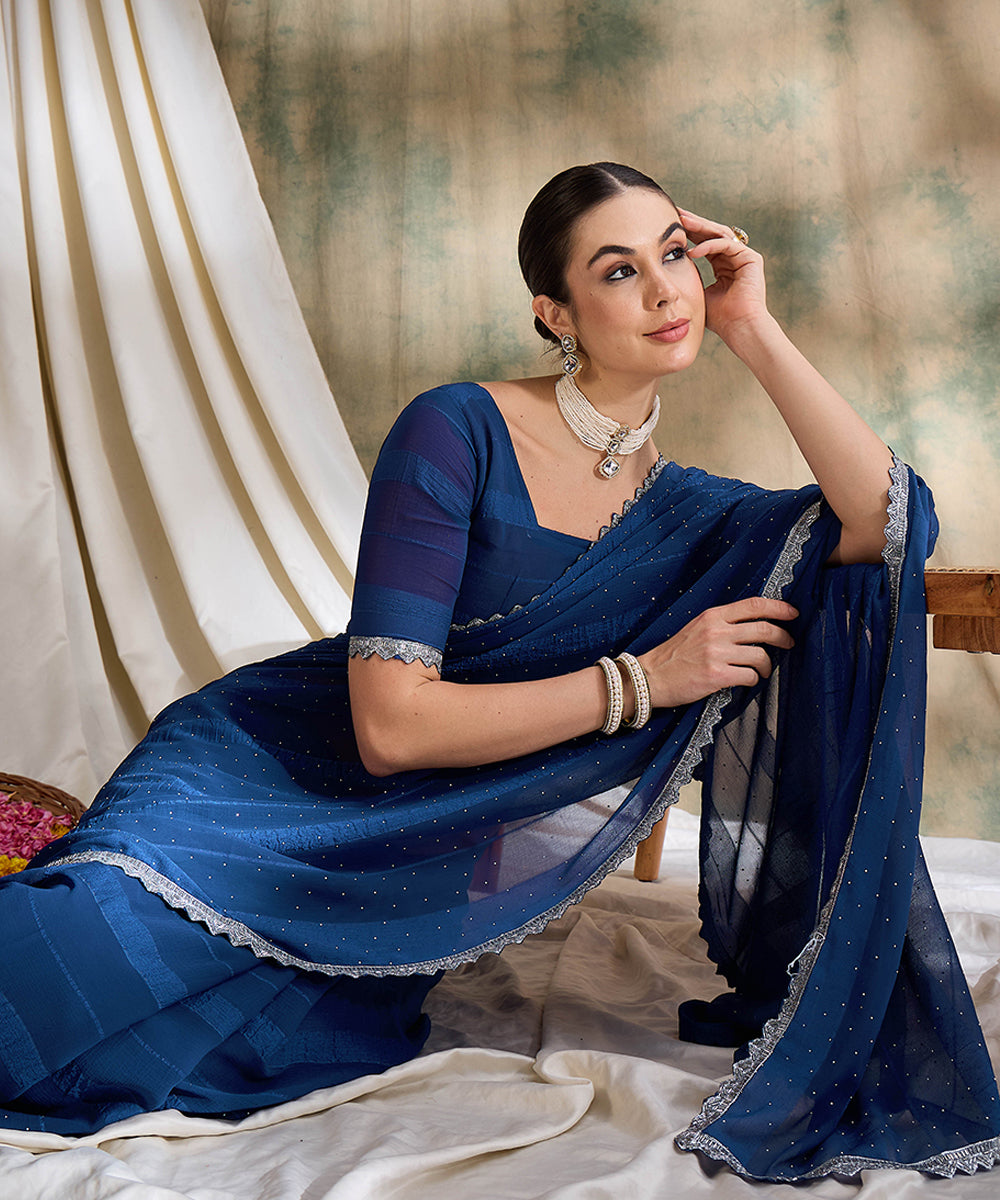 Navy Blue Glitter Georgette Saree with a Sparkling Finish