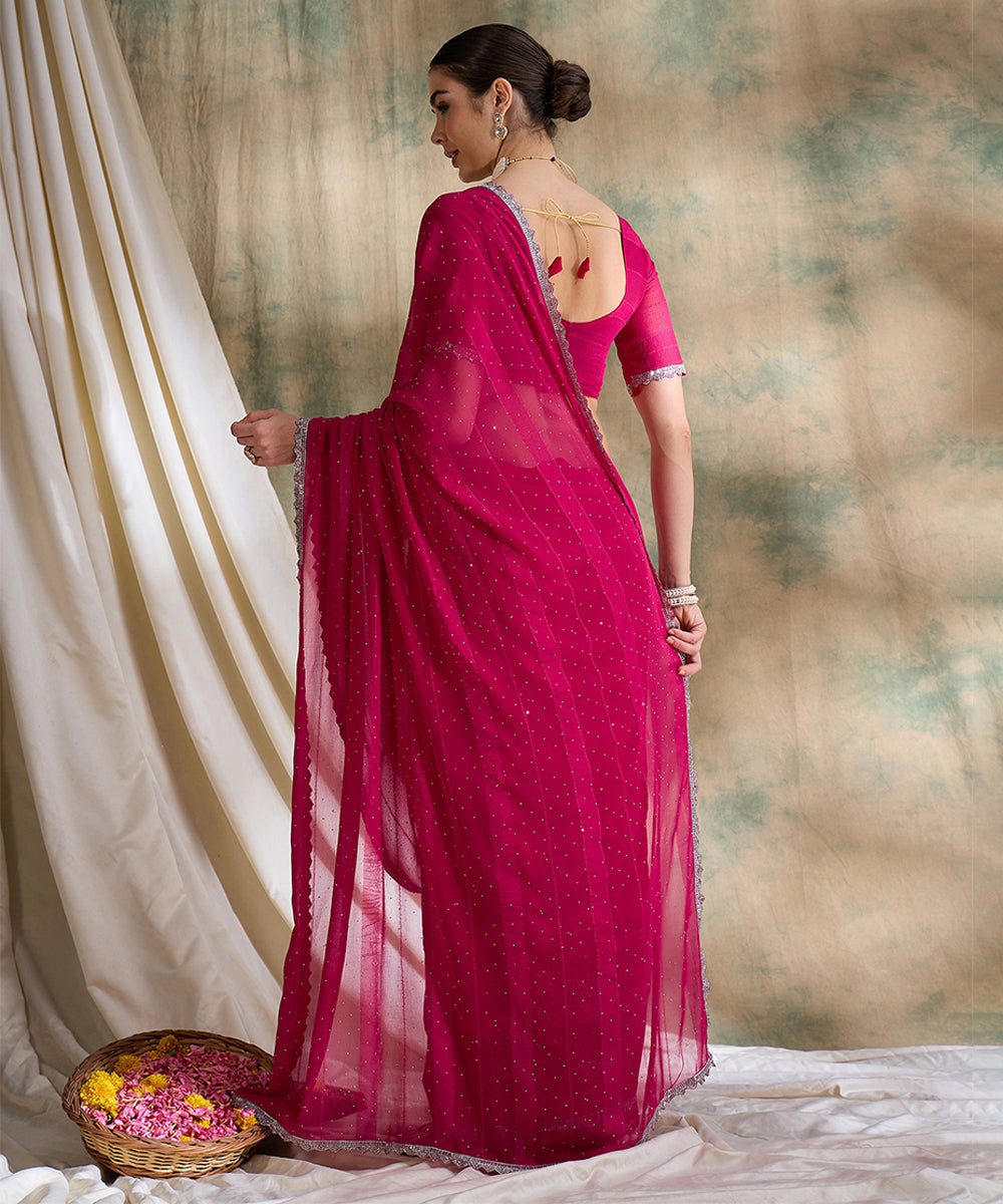 Fuchsia Pink Glitter Georgette Saree for a Glamorous Look