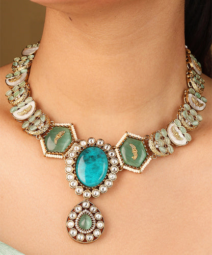 Statement Necklace with Turquoise Stones and Kundan Work