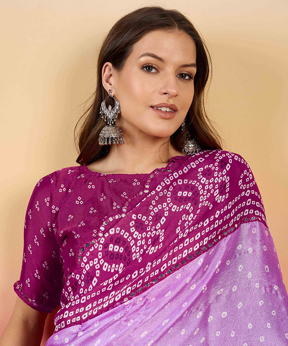 Lilac Bandhani Silk Saree with Intricate Traditional Prints