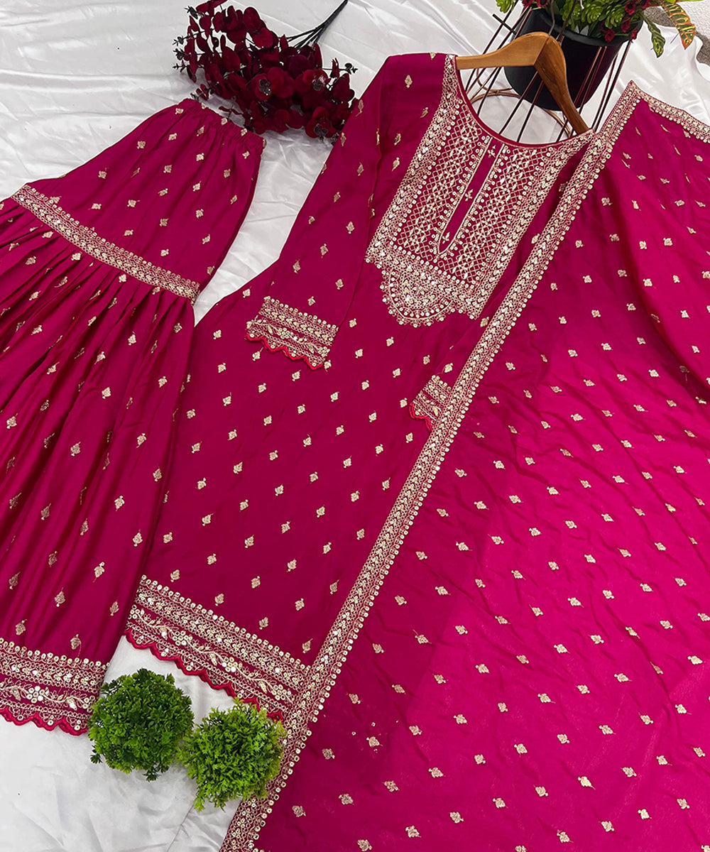 Pink Chinon Sequin Work Salwar Kameez & Dupatta Set