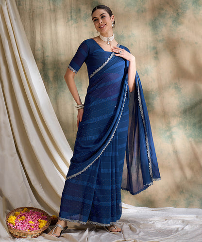 Navy Blue Glitter Georgette Saree with a Sparkling Finish