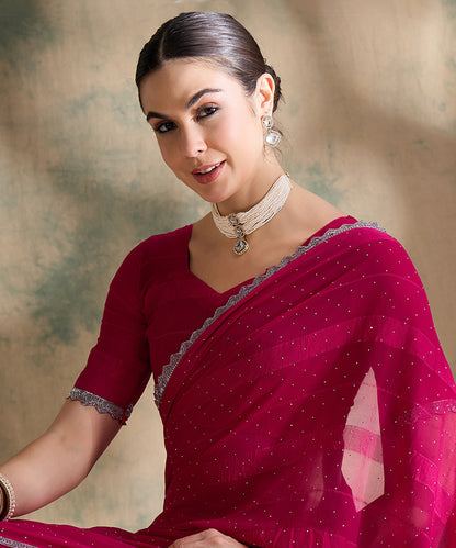 Fuchsia Pink Glitter Georgette Saree for a Glamorous Look