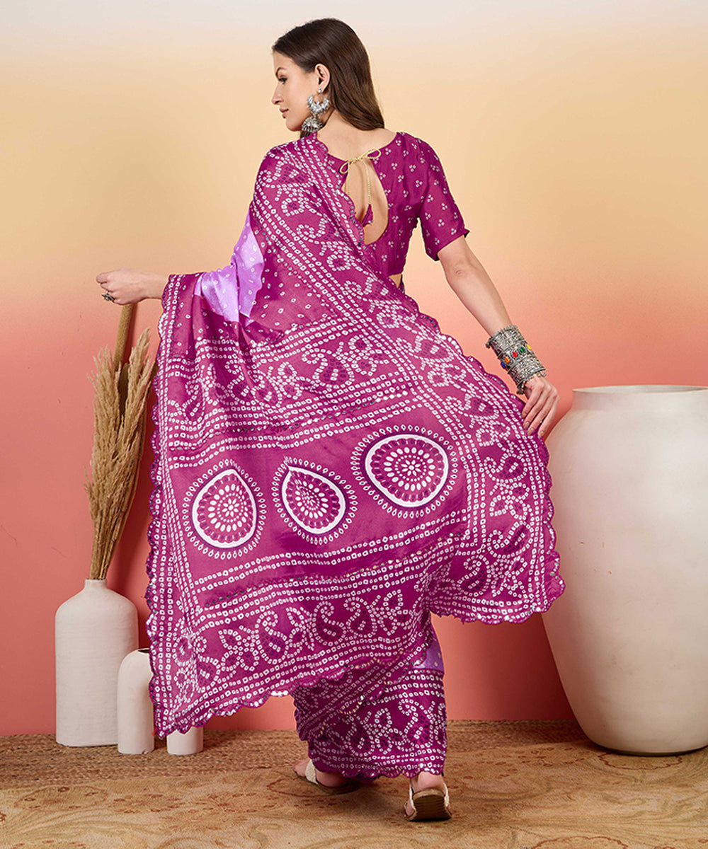 Lilac Bandhani Silk Saree with Intricate Traditional Prints