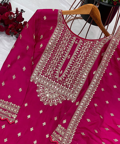 Pink Chinon Sequin Work Salwar Kameez & Dupatta Set