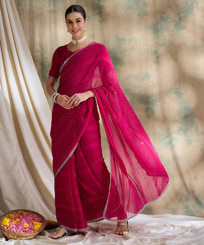 Fuchsia Pink Glitter Georgette Saree for a Glamorous Look