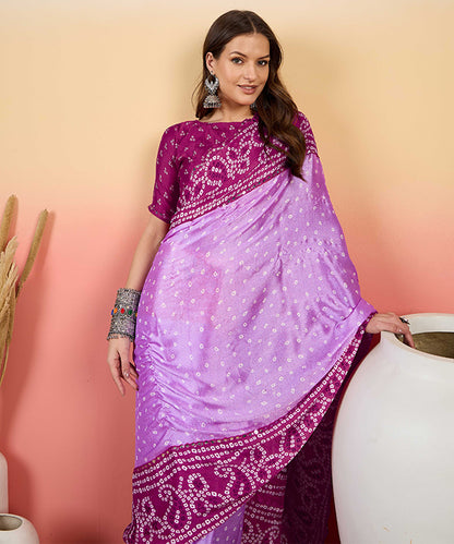 Lilac Bandhani Silk Saree with Intricate Traditional Prints