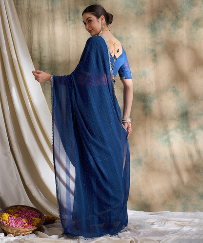 Navy Blue Glitter Georgette Saree with a Sparkling Finish