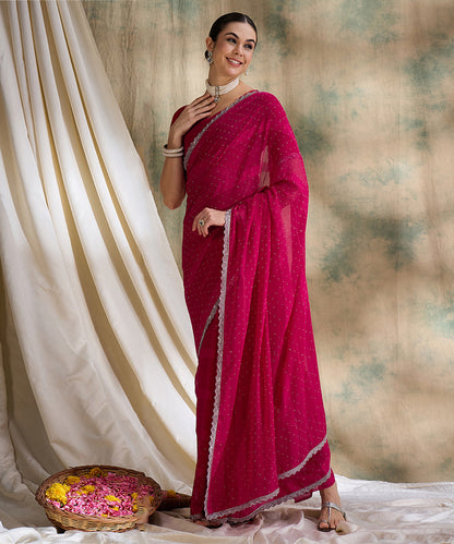 Fuchsia Pink Glitter Georgette Saree for a Glamorous Look