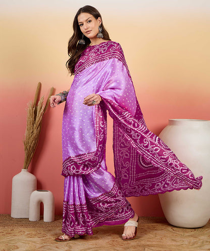 Lilac Bandhani Silk Saree with Intricate Traditional Prints