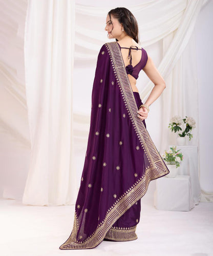 Purple Saree with Gold Zari Border and Traditional Weaving