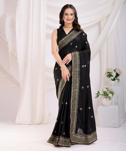 Black Saree with Gold Zari Border and a Classic Appeal