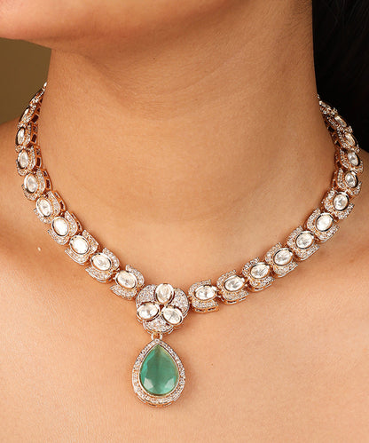 Kundan Necklace with Mint Green Stone Pendant