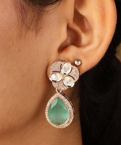 Kundan Necklace with Mint Green Stone Pendant