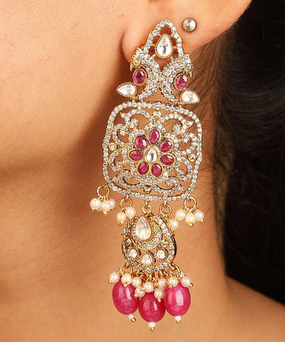 American Diamond Necklace Set with Pink Stones and Beads