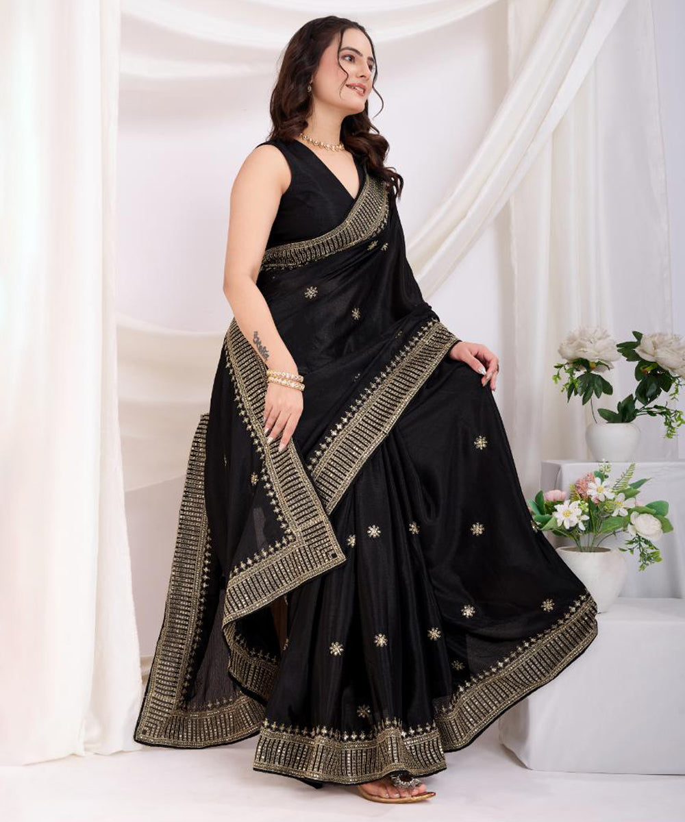 Black Saree with Gold Zari Border and a Classic Appeal