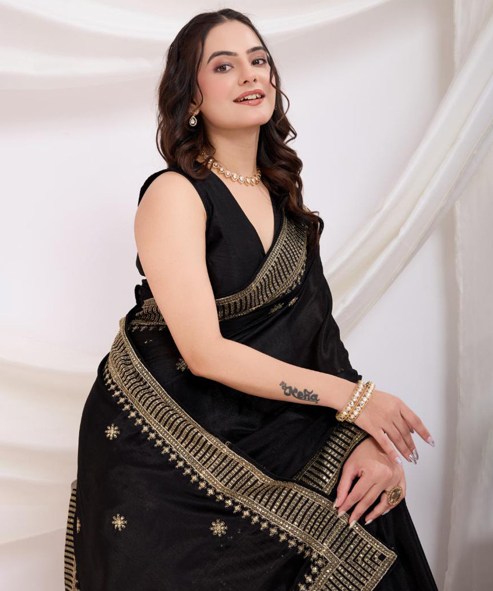 Black Saree with Gold Zari Border and a Classic Appeal