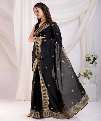 Black Saree with Gold Zari Border and a Classic Appeal