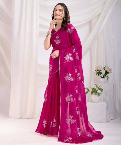 Fuchsia Pink Bloom Tissue Saree with a Lustrous Finish