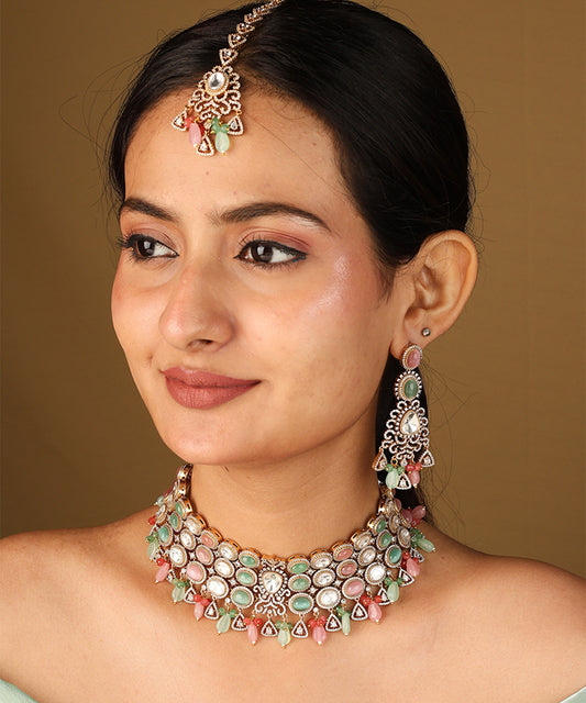Pastel Colour Choker Necklace with American Stones